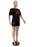 White Fashion Casual Print Basic O Neck Short Sleeve Two Pieces