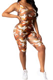Brown Fashion Sexy Camouflage Sleeveless Slip Jumpsuits