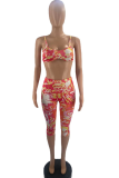 Yellow Sexy Print Patchwork Spaghetti Strap Sleeveless Two Pieces