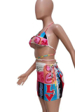 Pink Sexy Print Patchwork Swimwears