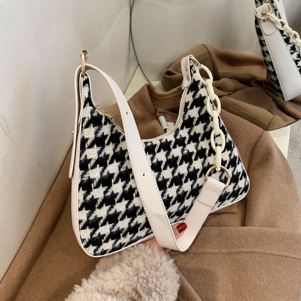 White Fashion Casual Plaid Shoulder Bags