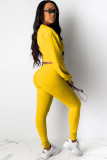 Yellow Polyester Sexy Solid Two Piece Suits pencil Long Sleeve Two-piece Pants Set