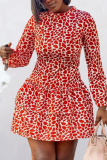 Red White Sexy Print Patchwork Half A Turtleneck A Line Dresses