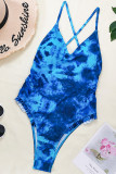 Blue Sexy Gradual Change Flounce Swimwears