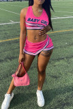 Pink Sexy Casual Letter Print Asymmetrical U Neck Sleeveless Two Pieces