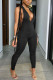 Black Fashion Sexy Backless Solid Spandex Sleeveless V Neck Jumpsuits
