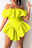 Pink Sexy Solid Patchwork Flounce Off the Shoulder Irregular Dress Dresses