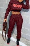 Grey Sportswear Print Patchwork Hooded Collar Long Sleeve Two Pieces