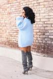 Blue O Neck Long Sleeve Solid