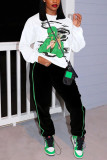 White Fashion Casual Print Basic O Neck Long Sleeve Two Pieces