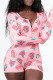 Rose Pink Casual Living Print Basic V Neck Skinny Romper