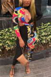 Multi-color Sportswear Print Hollowed Out O Neck Skinny Jumpsuits