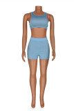 Grey Casual Sportswear Solid Basic O Neck Sleeveless Two Pieces