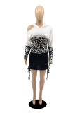 White Fashion Casual Print Hollowed Out Split Joint Hooded Collar Long Sleeve Dresses