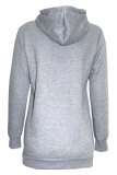 Grey hooded Solid Patchwork Polyester Patchwork Long Sleeve Sweats & Hoodies