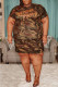 Camouflage Fashion Plus Size Letter Camouflage Print Basic O Neck Short Sleeve Dress