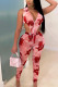 Red England Patchwork Print pencil Sleeveless Two Pieces