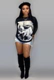 White Polyester O Neck Long Sleeve Print Tees & T-shirts