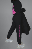 Black Sportswear Solid Letter Hooded Collar Long Sleeve Two Pieces