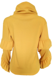 Yellow Casual Solid Patchwork Turtleneck Tops