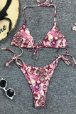 Red Sexy Print Split Joint Swimwears