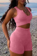 Rose Red Sexy Solid Patchwork V Neck Sleeveless Two Pieces