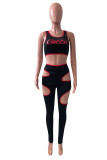 Pink Sexy Casual Letter Print Hollowed Out O Neck Sleeveless Two Pieces