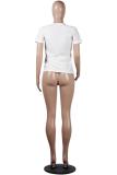 White Polyester O Neck Short Sleeve Solid Character Slim fit Tees & T-shirts