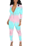 Pink Fashion Sweet Adult Print Patchwork O Neck Skinny Jumpsuits