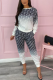 Black Casual Print Patchwork O Neck Long Sleeve Two Pieces