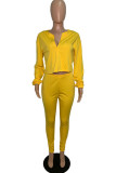 Yellow Fashion Patchwork Solid Asymmetrical V Neck Long Sleeve Two Pieces
