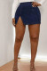 Dark Blue Denim Button Fly Mid Patchwork Solid pencil shorts Bottoms