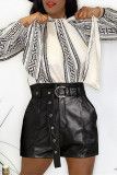 Black Fashion Casual Solid With Belt Regular Mid Waist Shorts