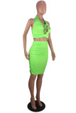 Orange Sexy Casual Solid Hollowed Out Backless Halter Sleeveless Two Pieces