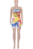 Yellow Fashion Sexy Print Patchwork letter Tie-dyed Sleeveless Wrapped Jumpsuits