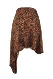 Gold Elastic Fly High Asymmetrical Draped Leopard Pleated skirt Capris Skirts