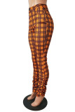 Red Casual Polyester Plaid Print Boot Cut Bottoms