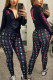 Black Casual Sportswear Print Basic Zipper Collar Long Sleeve Two Pieces
