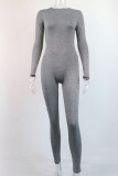 Grey Sexy Solid Patchwork O Neck Jumpsuits