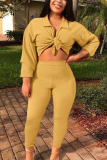 Red Casual Patchwork Bandage Turndown Collar Long Sleeve Two Pieces