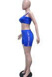 Blue venetian Sexy Patchwork Two Piece Suits Solid pencil Sleeveless Two-Piece Short Set