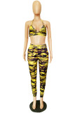 Red adult Fashion Sexy backless Print Two Piece Suits Camouflage Patchwork pencil Sleeveless