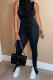 Black Fashion Casual Solid Slit O Neck Sleeveless Two Pieces
