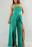 Blue Fashion Sexy Solid Split Sleeveless Wrapped Jumpsuits