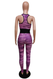 Purple Sportswear Print Patchwork U Neck Sleeveless Two Pieces