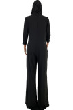 Black Work Solid Polyester Long Sleeve V Neck Jumpsuits