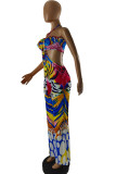 Multicolor Fashion Sexy Print Backless Strapless Regular Jumpsuits