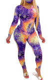 Pink Fashion Sexy Adult Polyester Print Split Joint Tie-dye O Neck Long Sleeve Regular Sleeve Regular Two Pieces