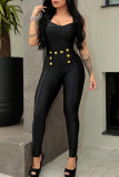 Black Fashion Casual Solid Basic Skinny High Waist Pencil Trousers