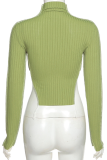 Green Street Solid Patchwork Turtleneck Tops